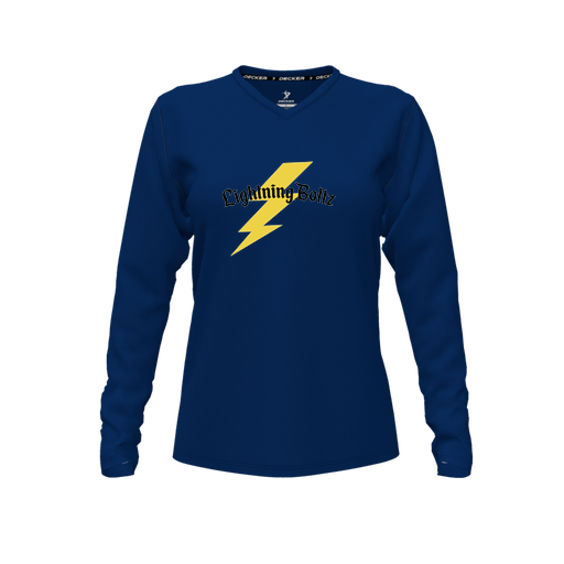 [FTLVCFNV-FYXS-LOGO1] Decker Comfort T-Shirt (Female Youth XS, Navy, V Neck, Logo 1, Long Sleeve)