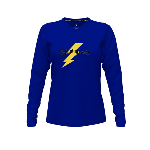 [FTLVCFRY-FYXS-LOGO1] Decker Comfort T-Shirt (Female Youth XS, Royal, V Neck, Logo 1, Long Sleeve)